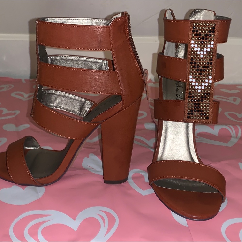 Beaded. Never worn. Open toed.  Chunky heel